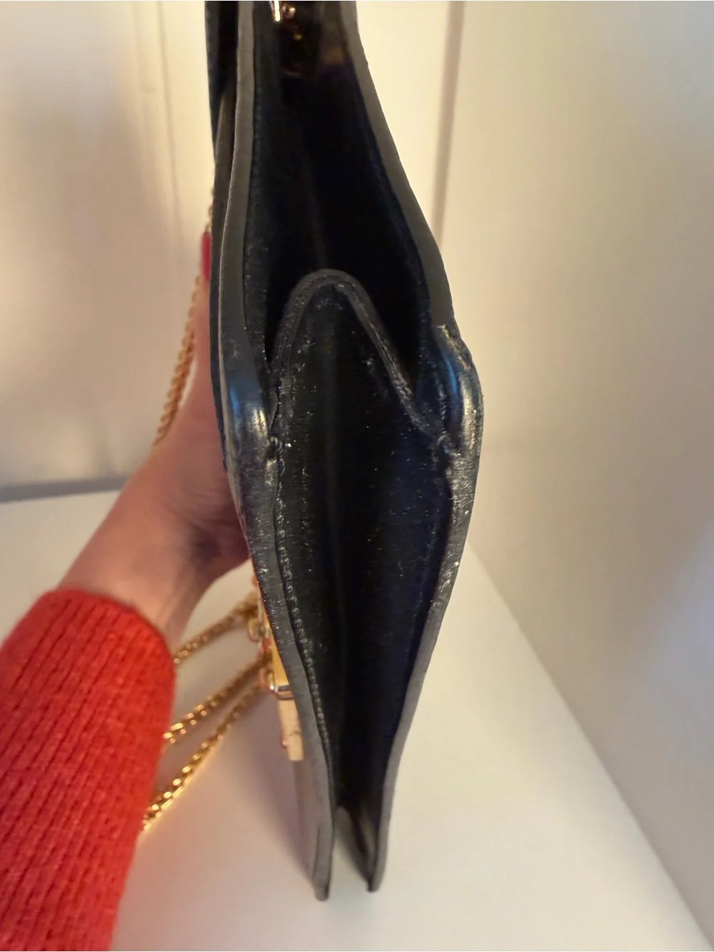 Louis Vuitton Black Epi Leather Clutch with Gold Chain